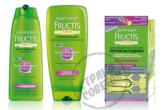 Garnier Fructis "Against Dropout" naisille, shampoo, hoitoaine, vahvistaa kurssia