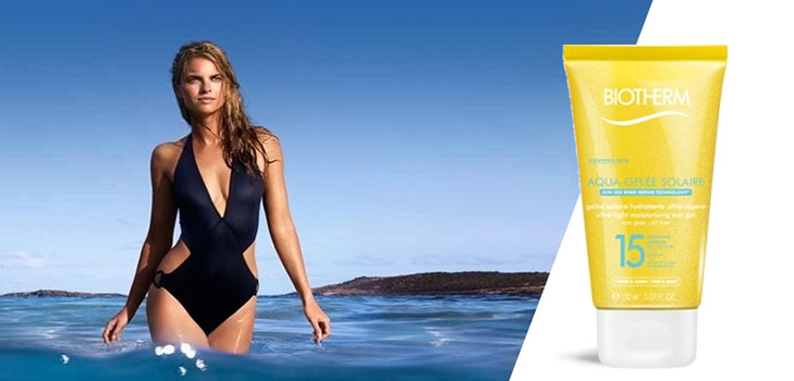 Biotherm Aqua-Gelée Solaire rantaviiva samettimaiselle iholle
