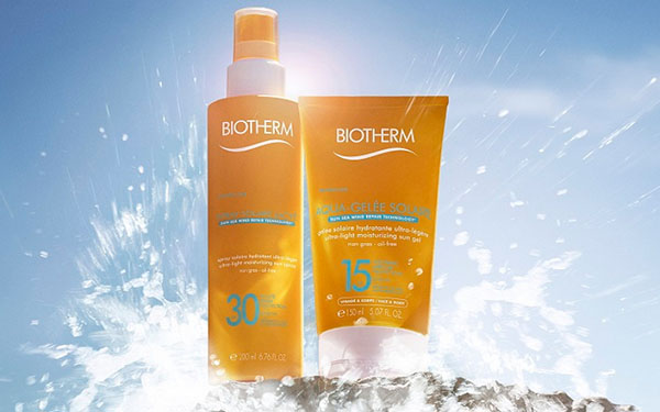 Biotherm Aqua-Gelée Solaire rantaviiva samettimaiselle iholle