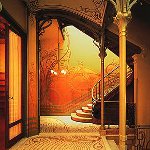 Sisustuksessa on art nouveau -tyylinen tyyli